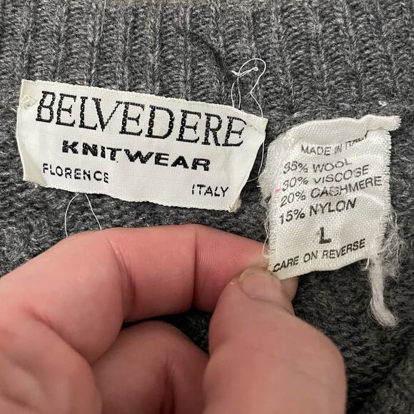 Belvedere Knitwear Gray Textured Knit Wool Blend Sweater Italy - Size Large - Picture 4 of 9